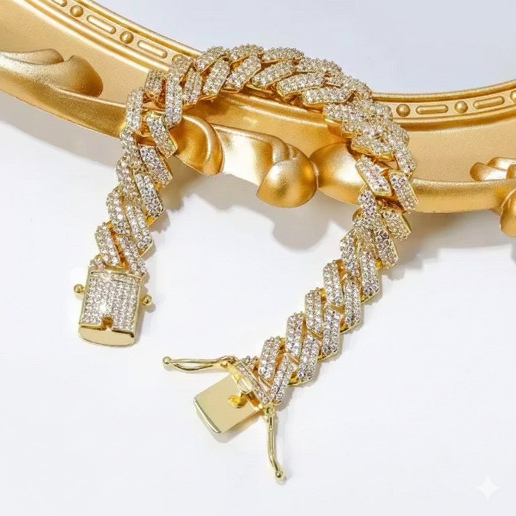 CUBAN GOLD CHAIN | Silver Tone Iced Bracelet |